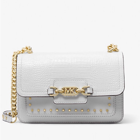 MK MICHAEL KORS Heather Large Studded Crocodile Embossed Leather Shoulder Bag - Picture 2 of 16